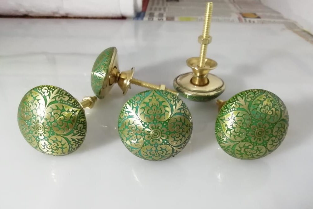 Wunderschöne goldene grüne Messing Knöpfe Küchenschrank | Etsy