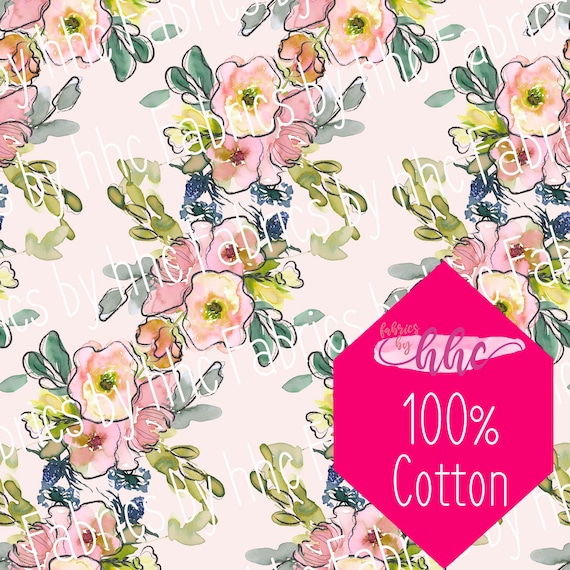 IN STOCK Light Pink & Green Floral Fabric 100 % Cotton by | Etsy