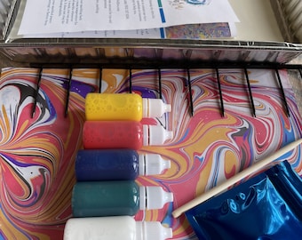 Kit de marbrage papier ultime : peintures prémélangées faciles à utiliser pour les enfants, les relieurs et les amateurs de travaux manuels