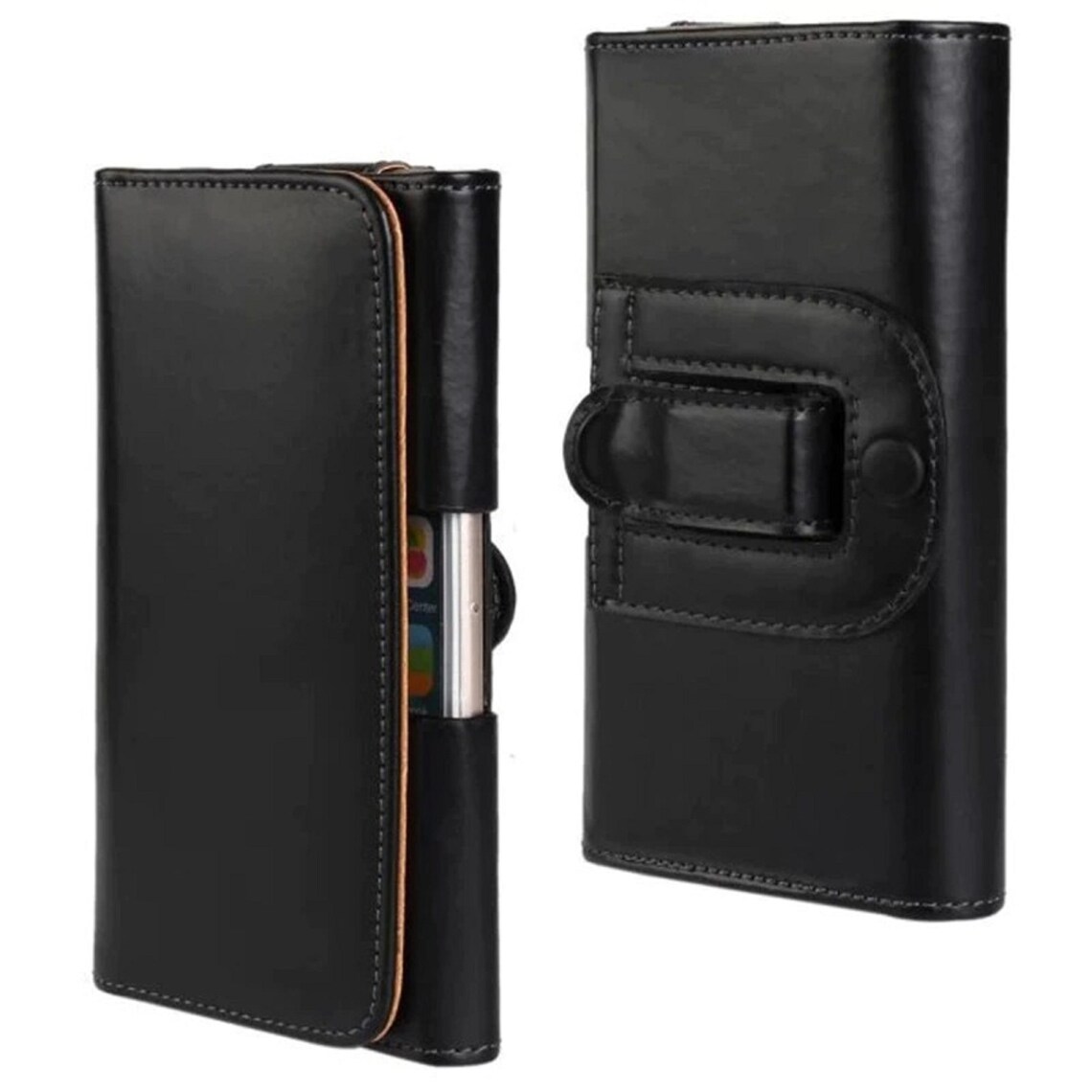 TOURBON Leather Cell Phone Belt Holster With Magnetic Closure | Smart Phone Wallet Case | Brown, Small Size