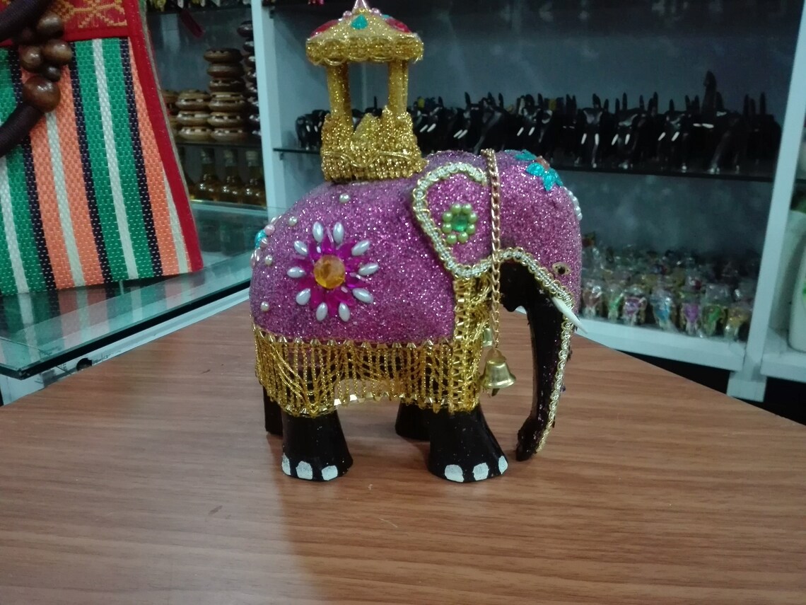 Wood Hand Painted Elephant Hand Carved Figurine Sri Lankan Etsy