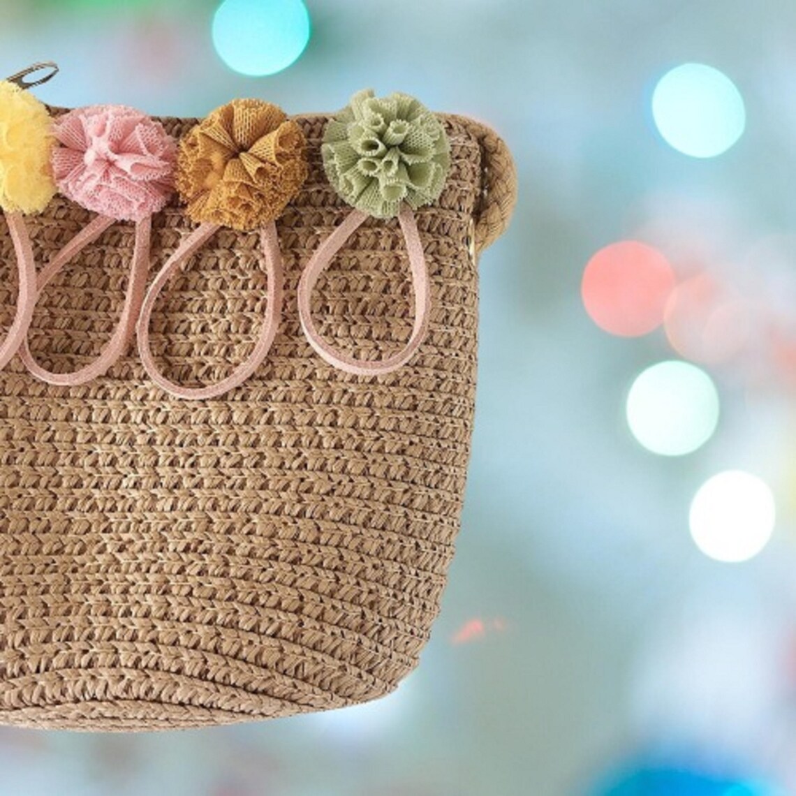 Colorful Handmade Straw Bag / Kids Straw Bag / Shoulder Tote Etsy