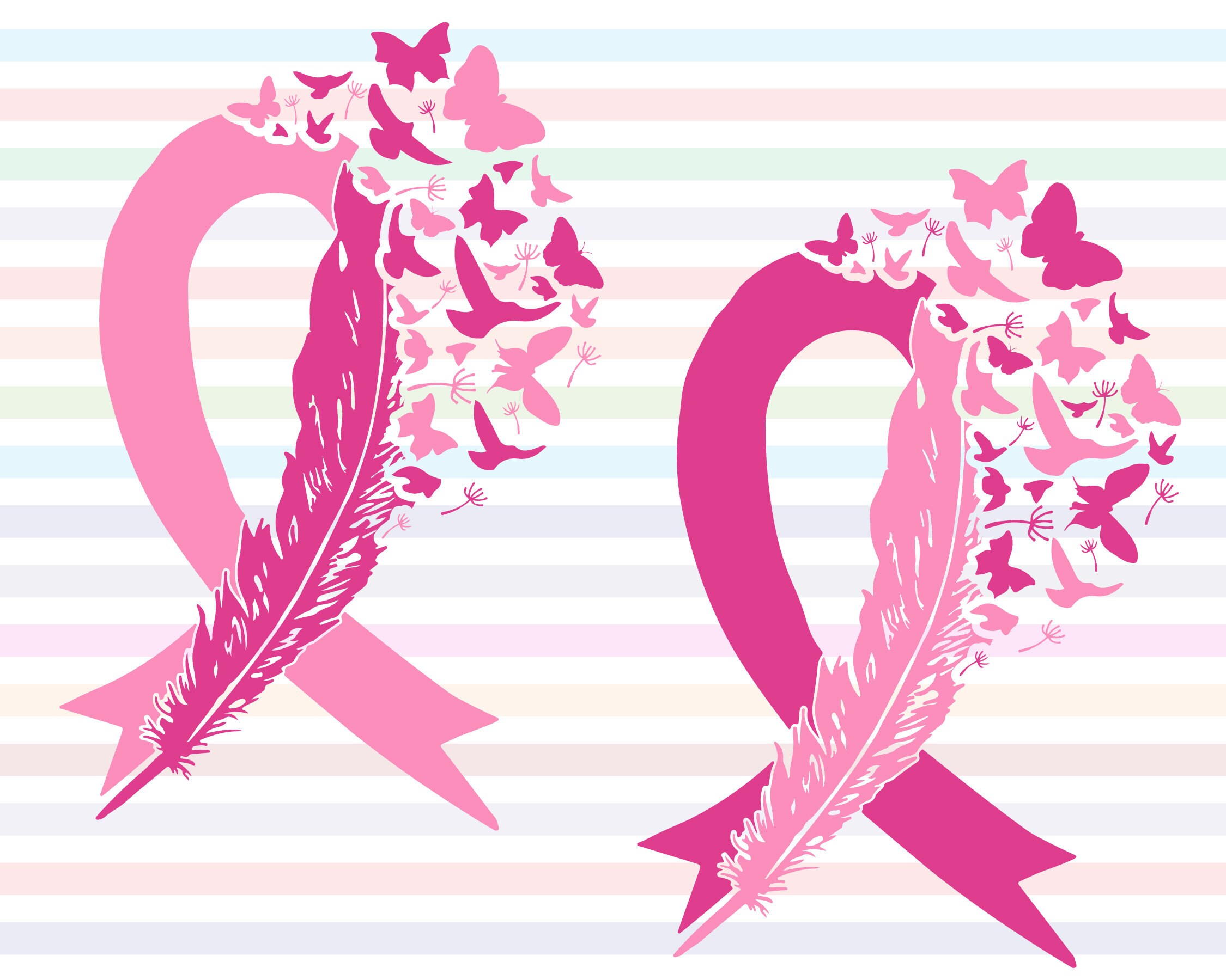 Breast Cancer Ribbon Loss Dandelion Feather Birds and Etsy