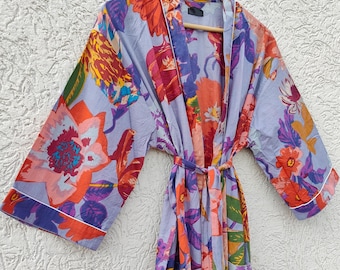 Cotton Kimono For Women-Bridesmaid Robe-Beach Dress-Gifts For Her-Bathrobe With Belt-Summer Dress