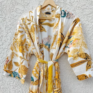 Bird Print Kimono-Cotton Night Dress-Dressing Gown-Maternity Dress Free Size