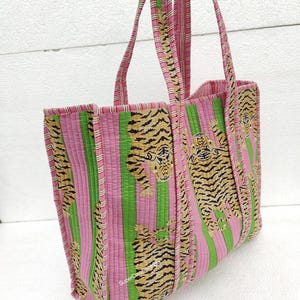 Tiger Print Gesteppte Einkaufstasche, Baumwolle Einkaufstasche, Picknicktasche, Geschenke für Sie