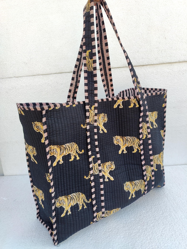 Indian Handmade Cotton Quilted Bag Shopping Handbag Gifts For Her image 1