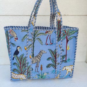 Gewatteerde katoenen draagtas: reisboodschappentas met dierenprint