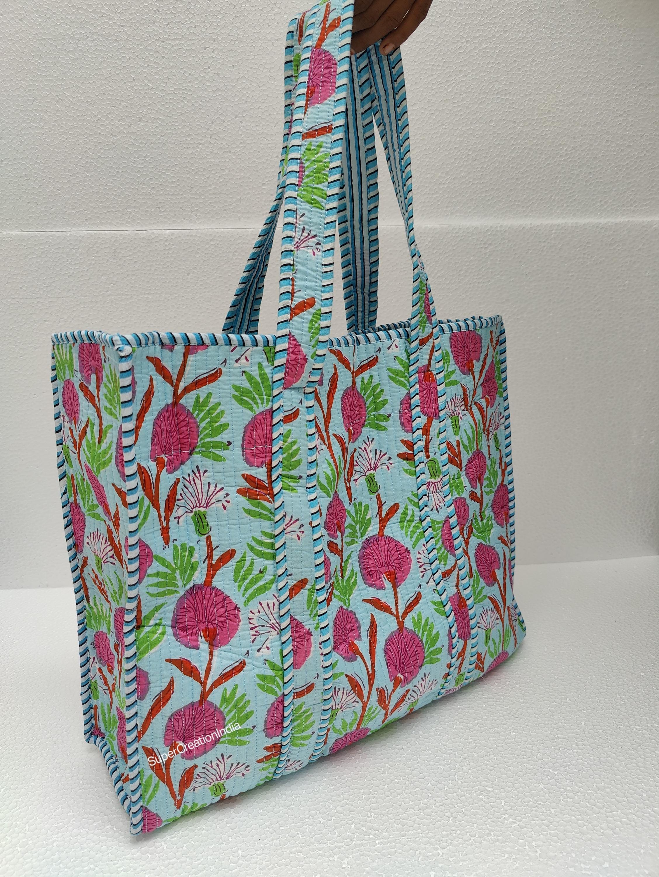 Bolsa de algodón acolchada: bolsa de compras grande estampada