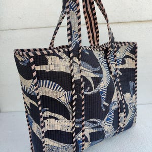 Handmade Quilted Cotton Tote Bag: Printed Market Bag