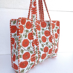 Sac fourre-tout matelassé Sac en coton à imprimé floral Sac pour femme Sac de pique-nique Cadeaux pour elle