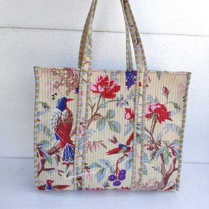 Handmade Quilted Cotton Tote Bag: Floral Print Market Bag
