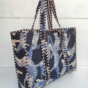Indian Quilted Cotton Tote Bag: Printed Picnic Grocery Bag