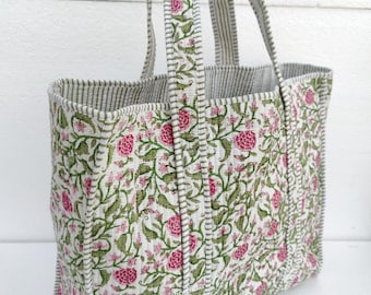 Quilted Tote Bag, Cotton Large Shopping Bag, Travel Bag, Gifts For Her