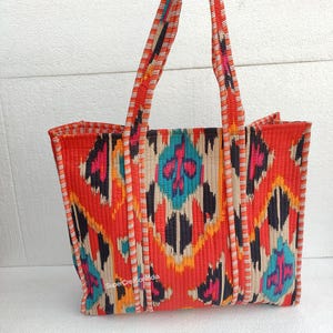 Indian Quilted Cotton Tote Bag: Printed Beach Bag