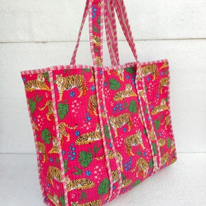 Tiger Print gesteppte Einkaufstasche, Markttasche, Baumwollhandtasche, große Einkaufstasche, Reisetasche