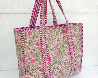 Quilted Tote Bag, Cotton Large Shopping Bag, Travel Bag, Gifts For Her