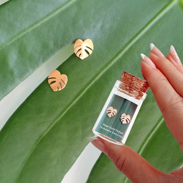 Hypoallergenic Tiny Dainty Monstera Deliciosa earring studs | Gift for Plant Mama Daddy Parent | Plant Dosage |Tarnish-free| Houseplant gift