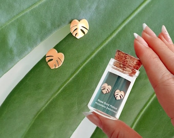 Hypoallergenic Tiny Dainty Monstera Deliciosa earring studs | Gift for Plant Mama Daddy Parent | Plant Dosage |Tarnish-free| Houseplant gift