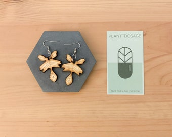 Florida philodendron plant wooden earrings