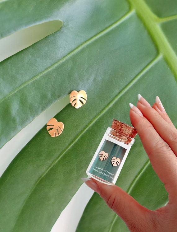 Hypoallergenic Tiny Dainty Monstera Deliciosa earring studs | Gift for Plant Mama Daddy Parent | Plant Dosage |Tarnish-free| Houseplant gift