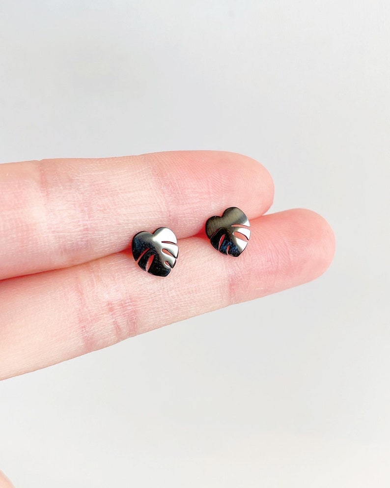 Hypoallergenic Tiny Dainty Monstera Deliciosa earring studs | Gift for Plant Mama Daddy Parent | Plant Dosage |Tarnish-free| Houseplant gift image 7