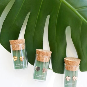 Hypoallergenic Tiny Dainty Monstera Deliciosa earring studs | Gift for Plant Mama Daddy Parent | Plant Dosage |Tarnish-free| Houseplant gift image 3