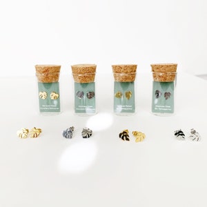 Hypoallergenic Tiny Dainty Monstera Deliciosa earring studs | Gift for Plant Mama Daddy Parent | Plant Dosage |Tarnish-free| Houseplant gift image 5