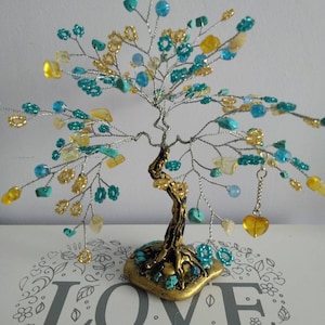 Scultura di albero di pietre preziose, regalo per compleanno, anniversario, decorazione per matrimonio, albero di gemme di citrino, turchese, acquamarina, simbolo di successo, armonia e amore.