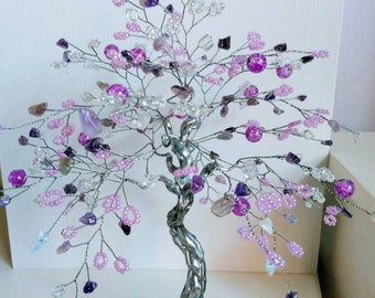 Gemstone Tree of Love Amethyst Tree Opalite Tree Bead Tree Wire Sculpture Anniversary Gift Birthday Gift Home Decor