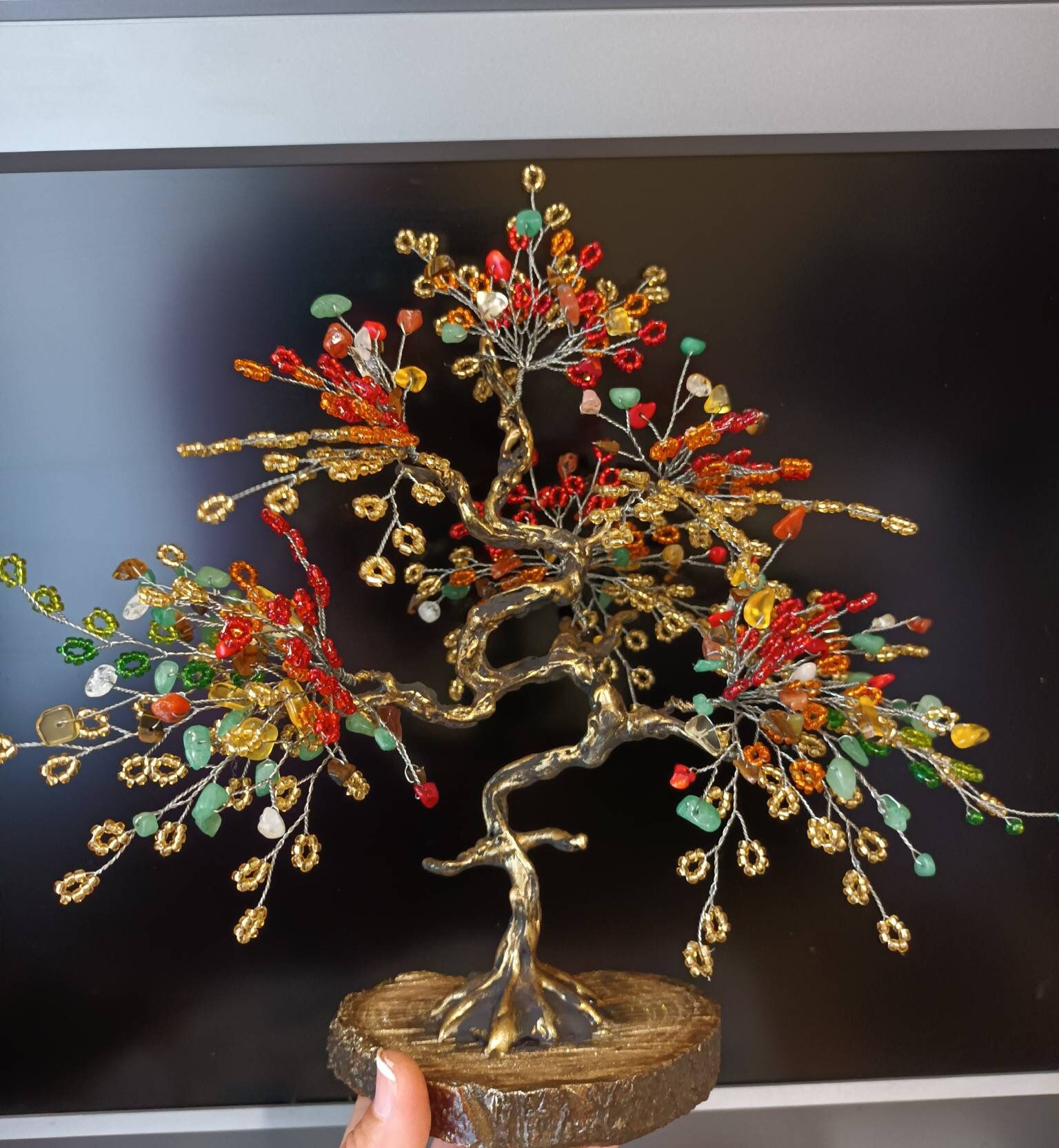 Kristallen levensboom, bonsaiboom van 5 stenen, kerstboom, magische decoratie.