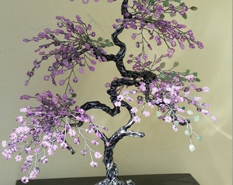 Bead Tree Gemstone tree of life Lilac Aventurine Amethyst tree Amber tree Feng shui tree of harmony and success,Turquoise Bonsai tree