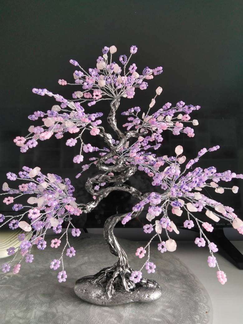 Gemstone tree of life,Amethyst tree Rose quartz tree of love,beaded tree,wire sculpture,Anniversary gift Birthday gift,Home office decor