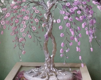 Magic Tree of Love,Amethyst,Rose Quartz Gemstone Tree,Bonsai Wire Sculpture,Home Decor