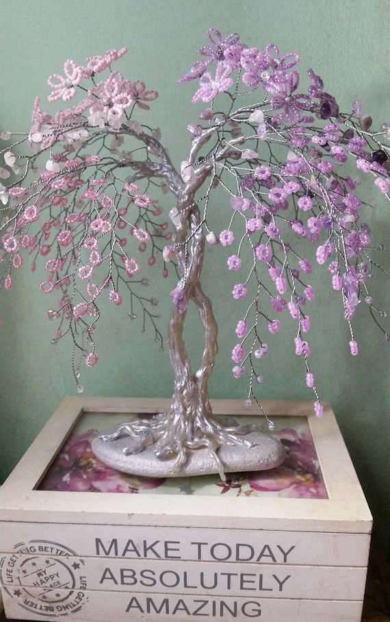 Magischer Baum der Liebe, Amethyst, Rosenquarz Edelstein Baum, Bonsai Draht  Skulptur, Wohnkultur - Etsy.de