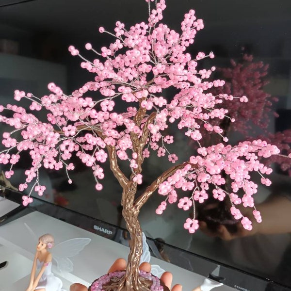 Cerisier japonais en fleurs, sculpture d'arbre d'art, arbre perlé de l'harmonie et du bonheur, cadeau de mariage, cadeau d'anniversaire, décoration magique