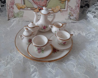 Delicate Rose Miniature Vintage Tea Set