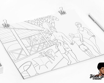 Family Coloring Page, African American Digital Coloring Pages  For Adults, Kids Coloring Pages, Coloring Page