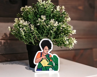 Plant Lover Gift, Melanin Poppin, Plant Stickers, Aesthetic Stickers, Plant Mom, Hydro Flask Stickers, Black Girl Sticker, Die Cut Stickers