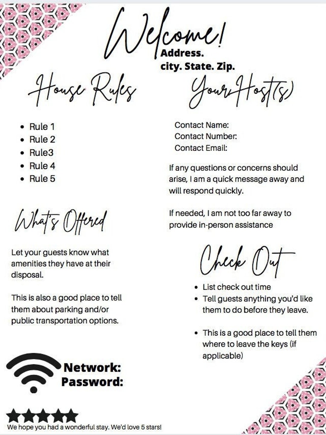 VRBO Template, Guest Book Template, Airbnb Template, Airbnb Check Out, Airbnb Sign