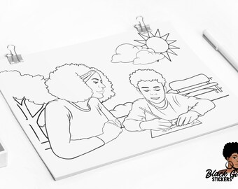 Pages de coloriage de fille noire, pages de coloriage afro-américaine, feuilles de coloriage, soulagement d’anxiété, cadeau de soulagement de stress, cadeaux de JW