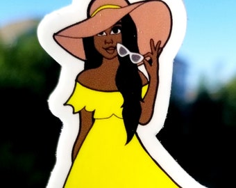 Sticker fille noire découpée, coiffure afro, sticker pour ordinateur portable