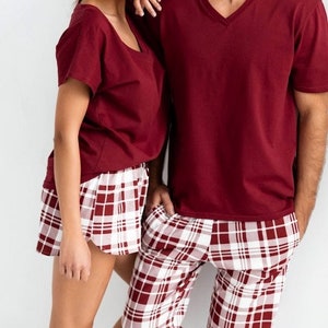 Burgundy Matching Pajamas For Couples image 1