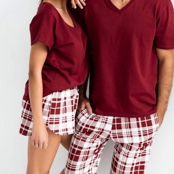 Burgundy Matching Pajamas For Couples