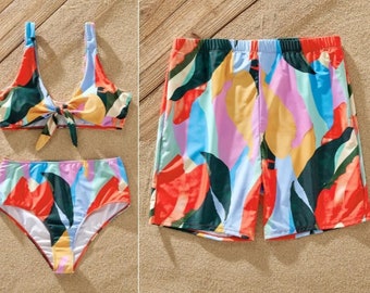 Art Deco Matching Swimwear Set For Couples