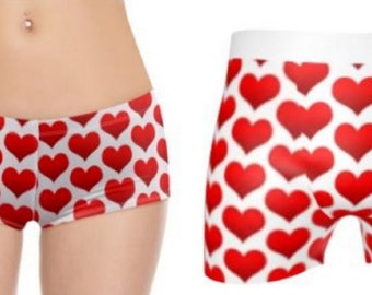 Red Hearts On White Matching Underwear Set For Couples