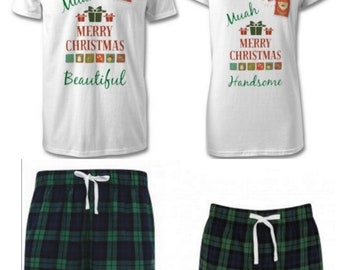 Merry Christmas Handsome/Beautiful PJ Matching Set For Couples