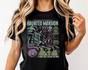 Vintage Haunted Mansion - Disney Halloween Haunted Mansion, koszulka na Halloween Myszki Miki i Przyjaciele, koszulka na imprezę Halloween Myszki Miki w Disneylandzie