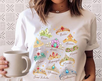 プリンセスクラウン - ベラキャンバス、ディズニープリンセスシャツ、マジックキングダムガールズトリップ、ディズニーレトロフェアリーテイルシャツ