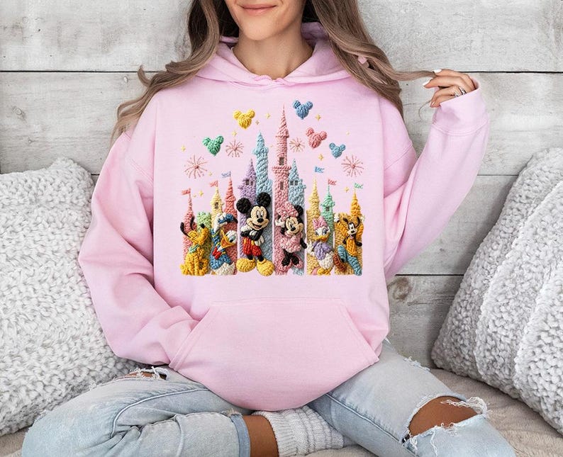 Faux Crochet Mickey Friends Castle - Hoodie GD, Disneyworld Happiest Place on Earth, Disneyland Shirt, Disney Girls Trip Shirt image 7